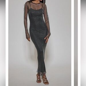 NWT Rare London Black Diamante Long Sleeve Maxi Dress